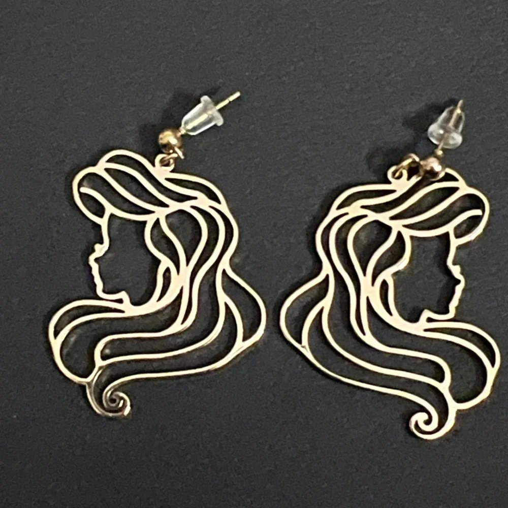 Disney Little Mermaid Elegant Gold Silhouette Earrings